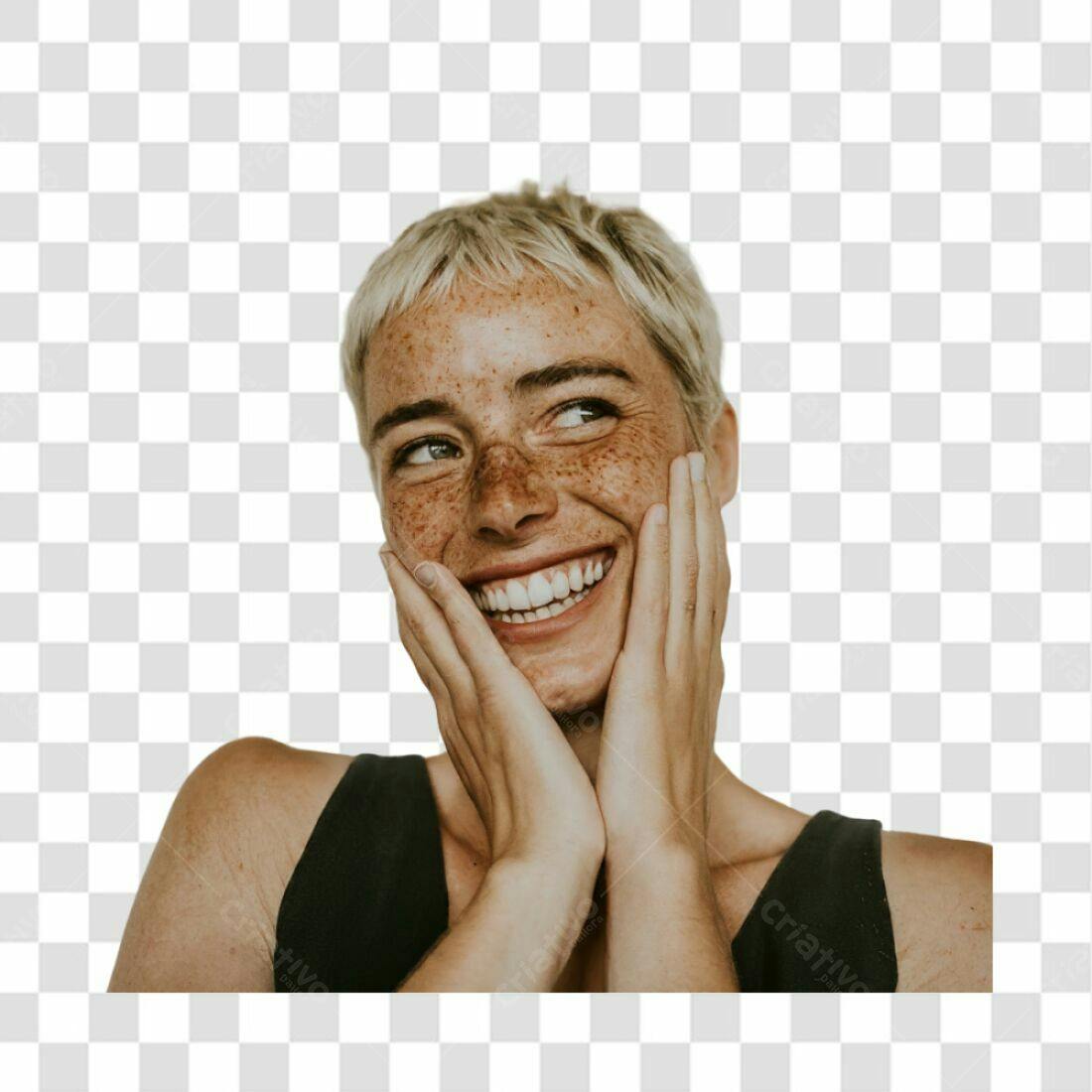 Imagem PNG mulher feliz com sardas fundo transparente