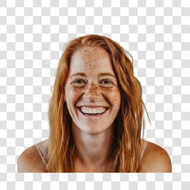 Mulher sorrindo ruiva com manchas no rosto png transparente