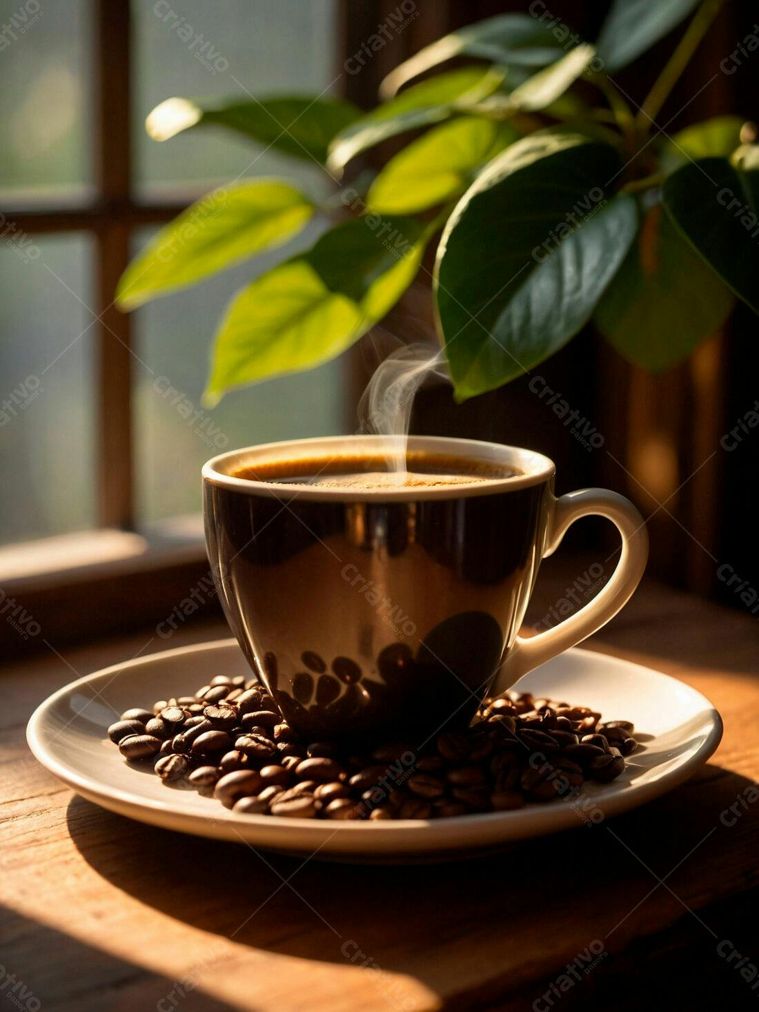 Café quentinho manhã ensolarada