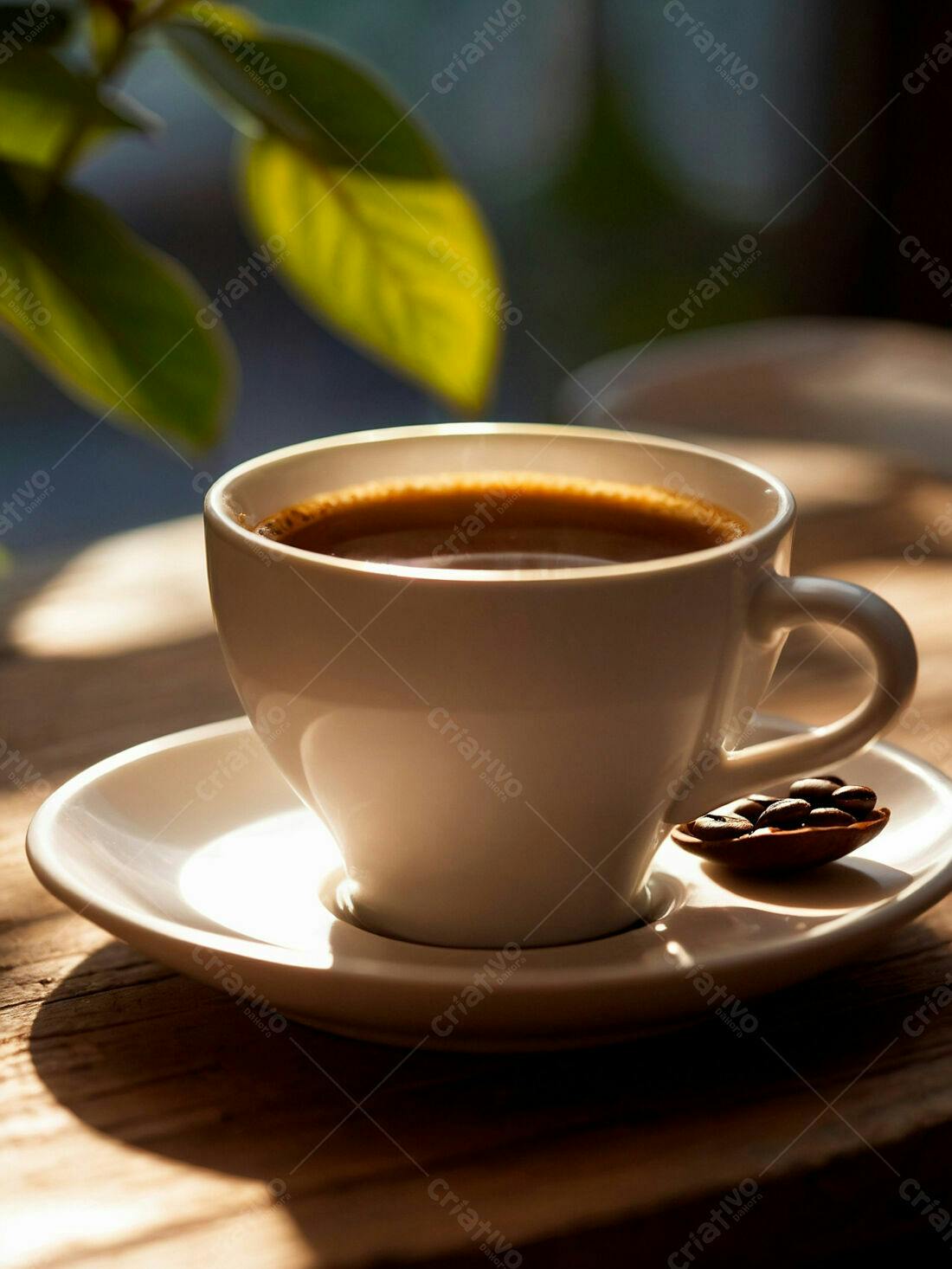 Café da manhã ensolarado xícara branca