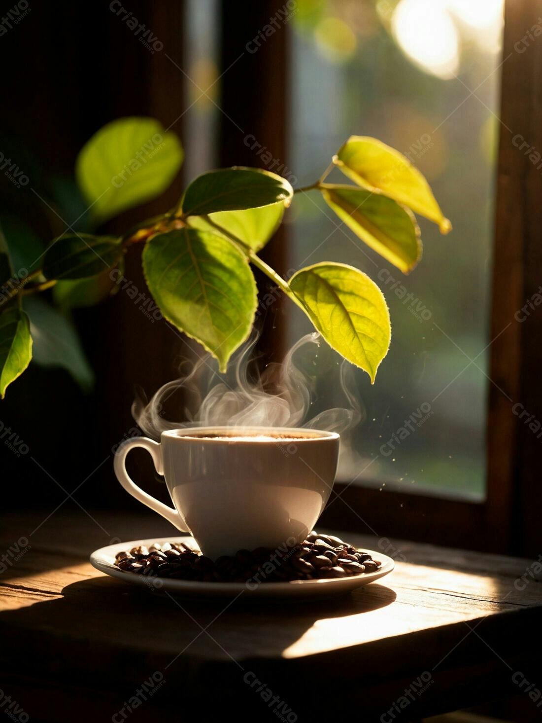 Café quente na xícara com grãos