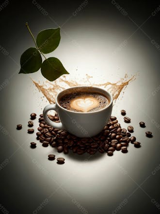 Uma xicara de cafe com graos de cafe12