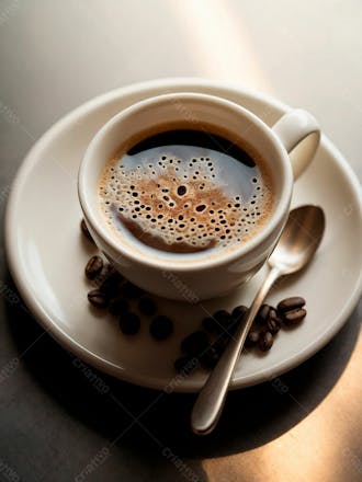 Uma xicara de cafe com graos de cafe19