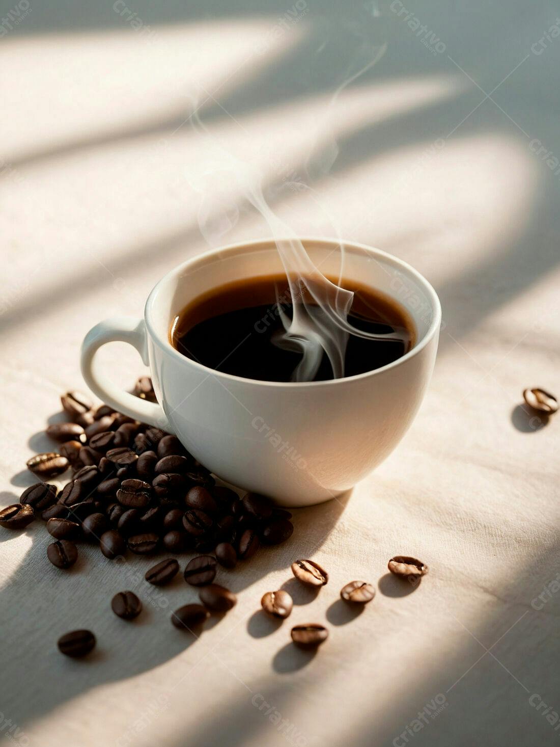 Café fumegante com grãos de café
