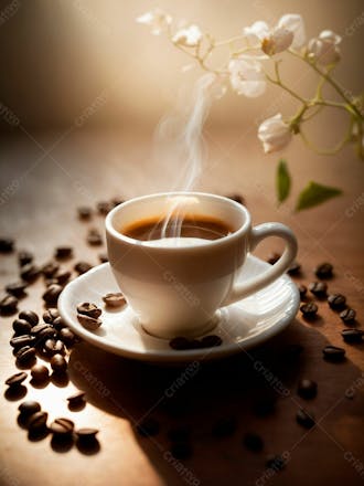 Uma xicara de cafe com graos de cafe22