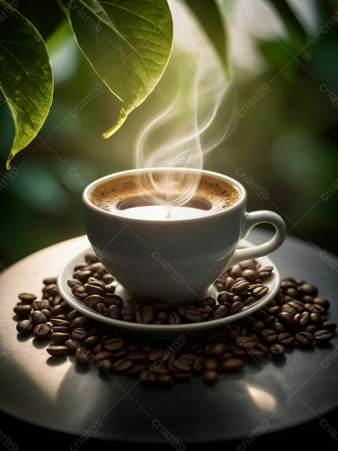 Café fumegante com grãos de café