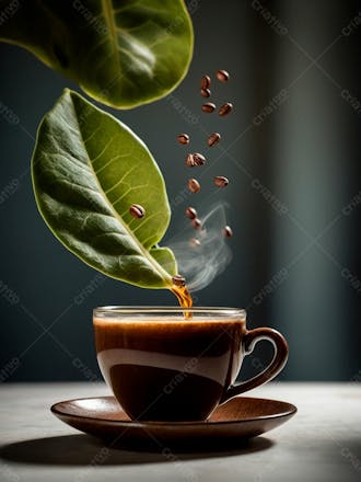 Uma xicara de cafe com graos de cafe26