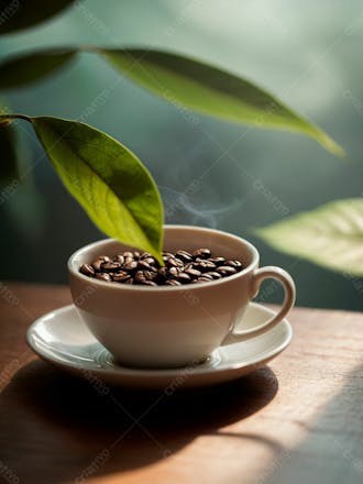 Uma xicara de cafe com graos de cafe31
