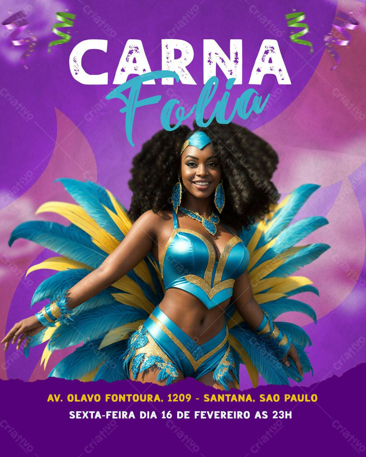 Flyer Carnaval Folia PSD Editável