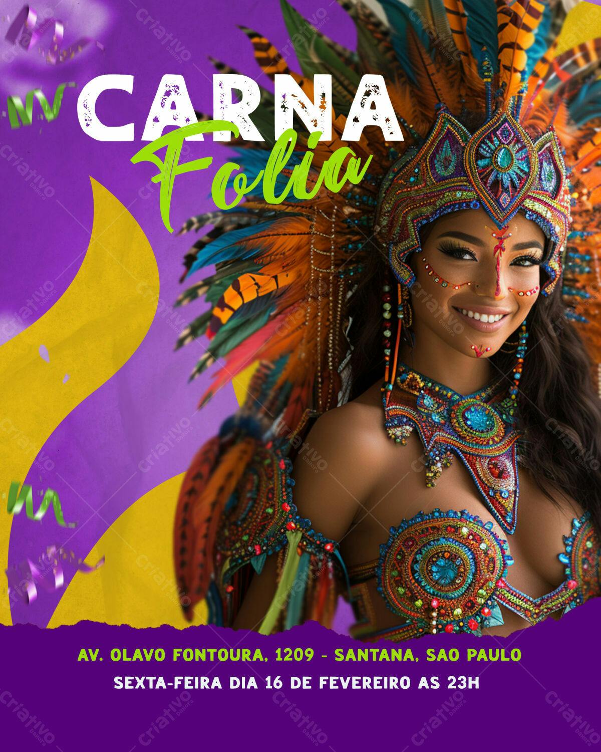 Flyer Carnaval Folia PSD Editável