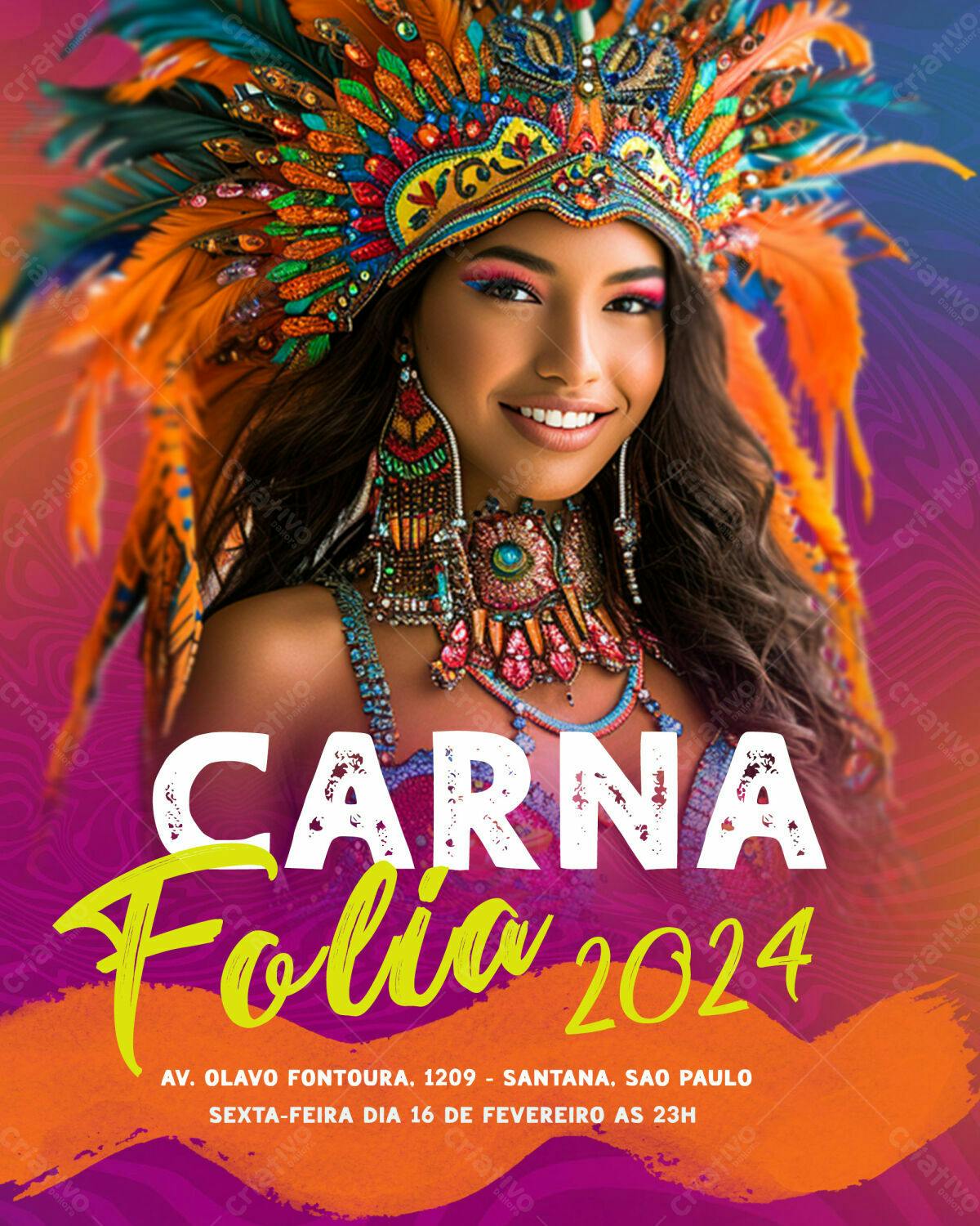 Flyer Carnaval Folia 2024 PSD Editável