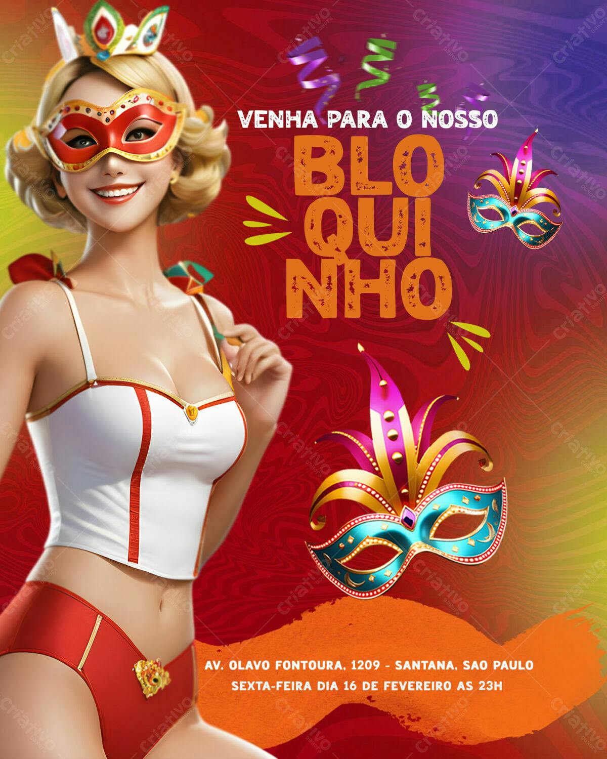 Flyer para Bloquinho de Carnaval PSD Editável
