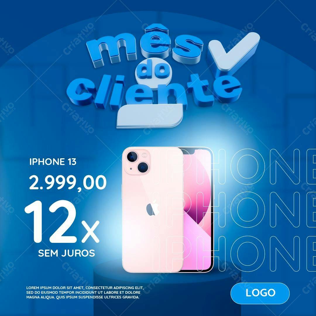 Flyer Mês do Cliente com iPhone 13 PSD Editável