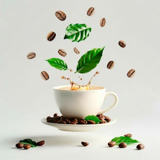 Uma xícara de café com grãos de café8