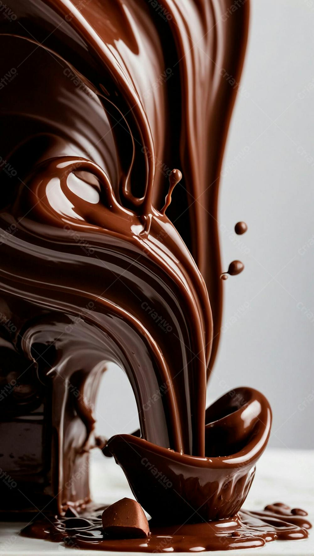  Cascata De Chocolate Derretido Em Meio A Um Fundo Branco Sereno 1