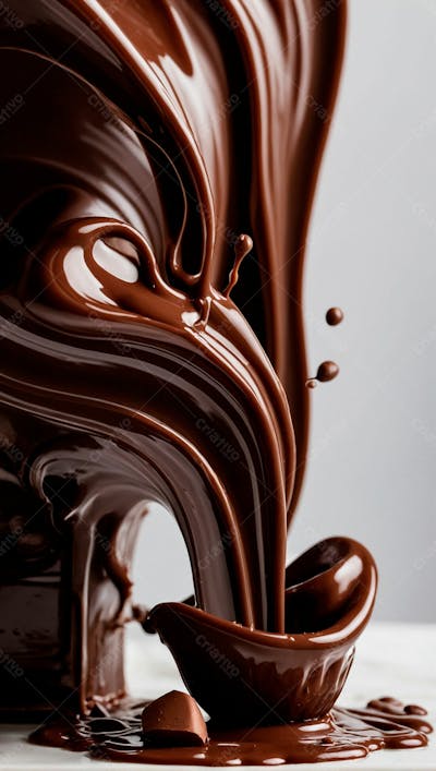  Cascata De Chocolate Derretido Em Meio A Um Fundo Branco Sereno 1
