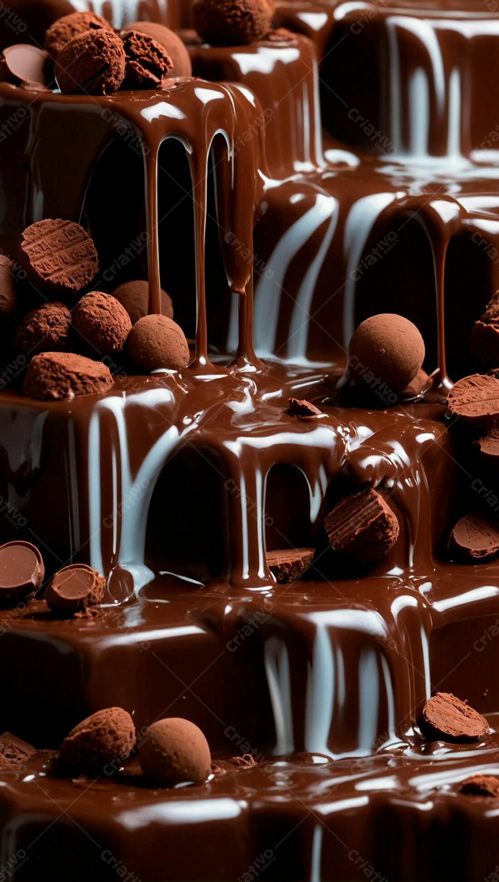  Cascata De Chocolate Derretido Em Meio A Um Fundo Branco Sereno 2