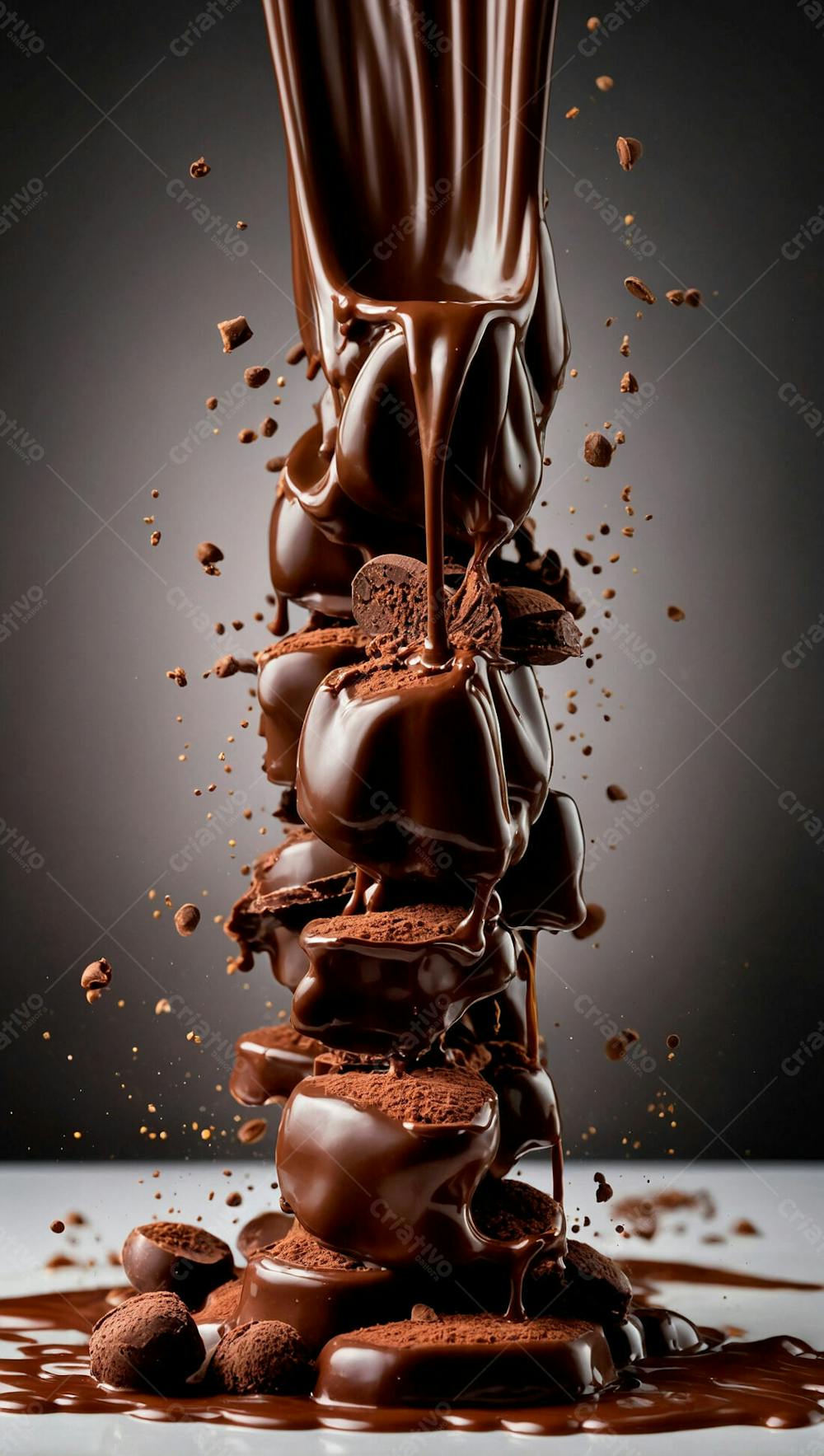  Cascata De Chocolate Derretido Em Meio A Um Fundo Branco Sereno 5