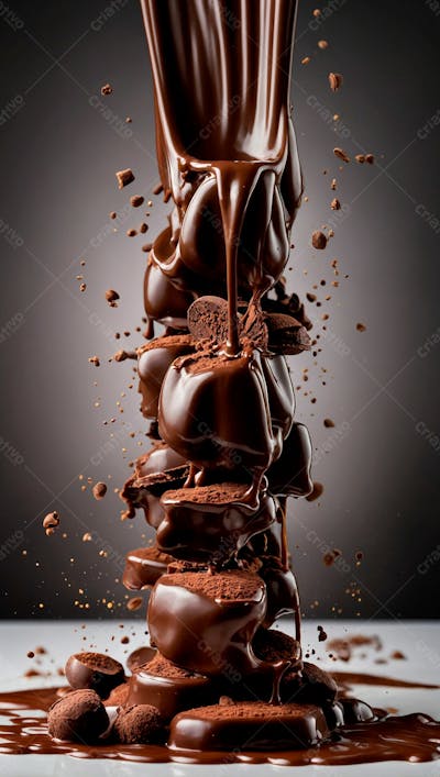  Cascata De Chocolate Derretido Em Meio A Um Fundo Branco Sereno 5