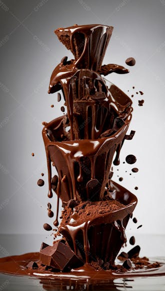 Cascata de chocolate derretido em meio a um fundo branco sereno 6