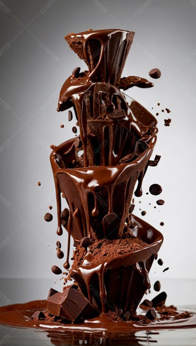  Cascata De Chocolate Derretido Em Meio A Um Fundo Branco Sereno 6