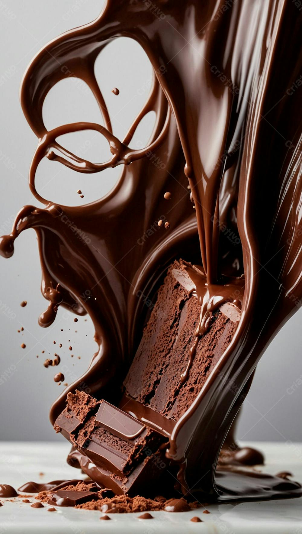  Cascata De Chocolate Derretido Em Meio A Um Fundo Branco Sereno 7