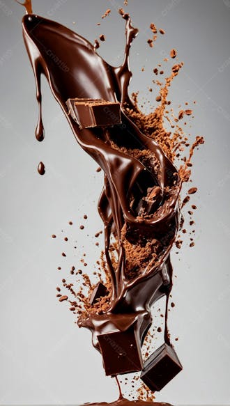 Cascata de chocolate derretido em meio a um fundo branco sereno 8