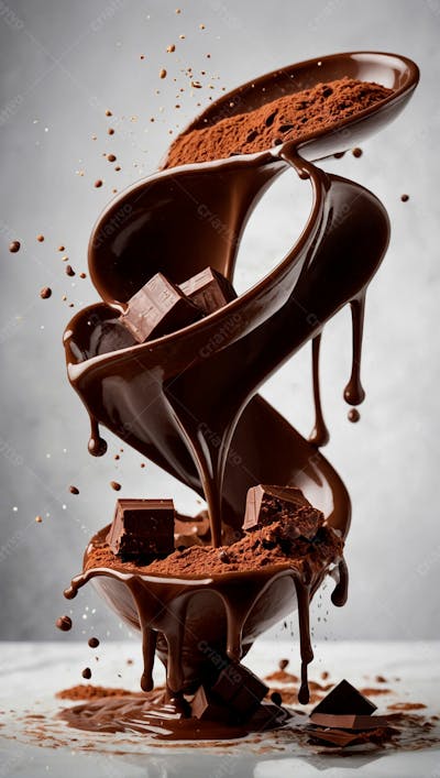  Cascata De Chocolate Derretido Em Meio A Um Fundo Branco Sereno 9