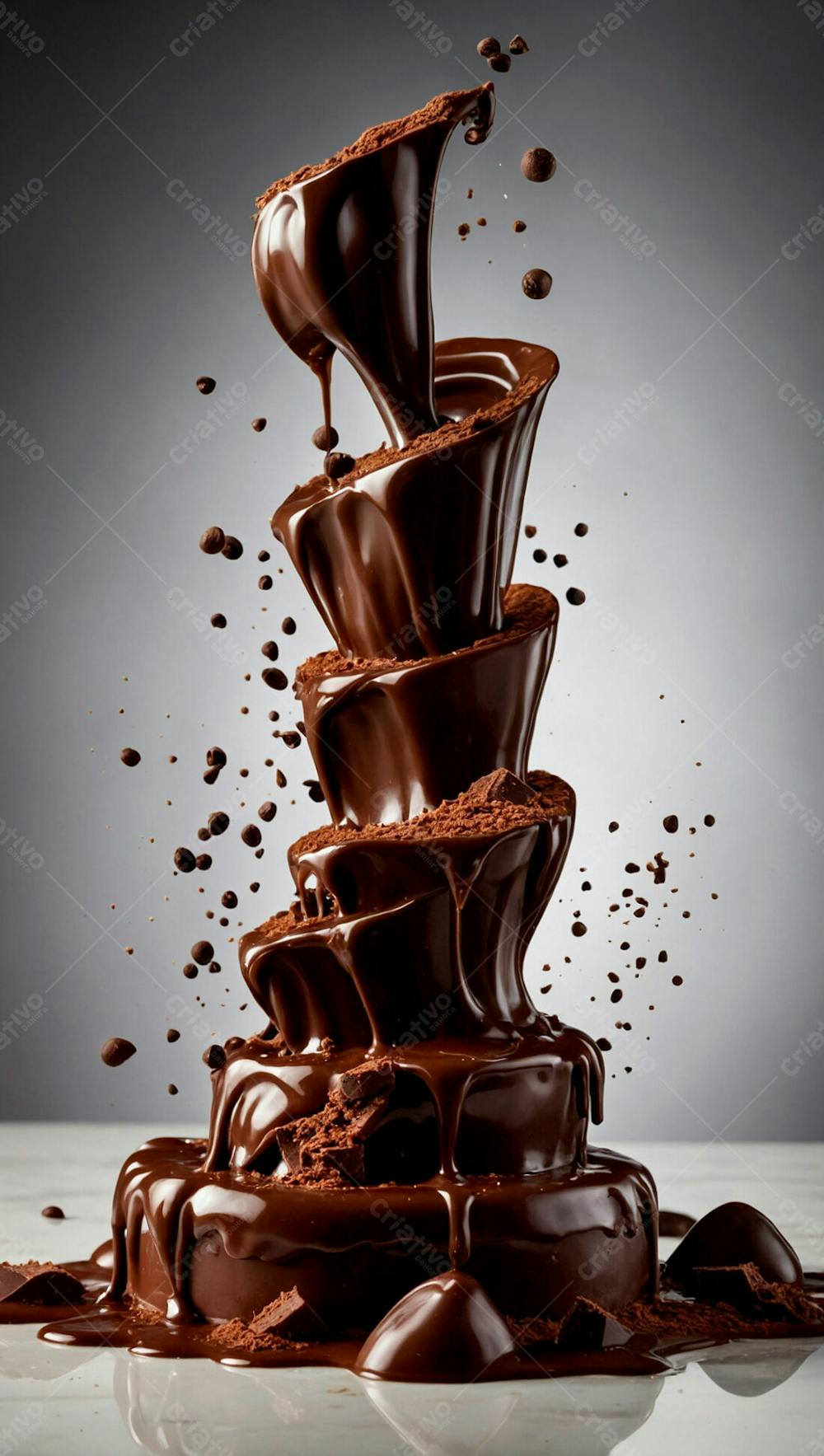  Cascata De Chocolate Derretido Em Meio A Um Fundo Branco Sereno 11