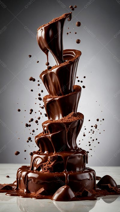  Cascata De Chocolate Derretido Em Meio A Um Fundo Branco Sereno 11