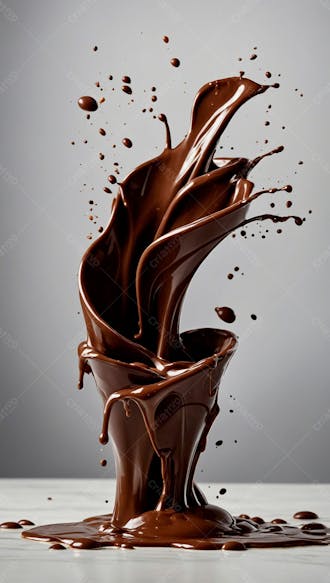 Cascata de chocolate derretido em meio a um fundo branco sereno 12