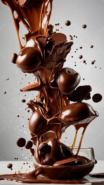  Cascata De Chocolate Derretido Em Meio A Um Fundo Branco Sereno 15