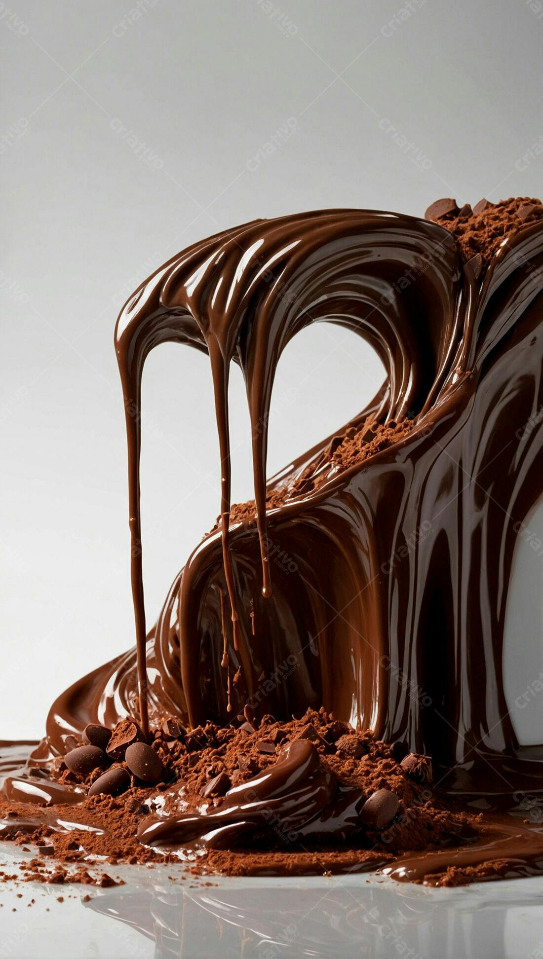Chocolate derretendo com cacau em pó