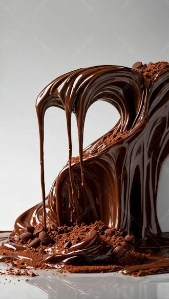 Cascata de chocolate derretido em meio a um fundo branco sereno 17