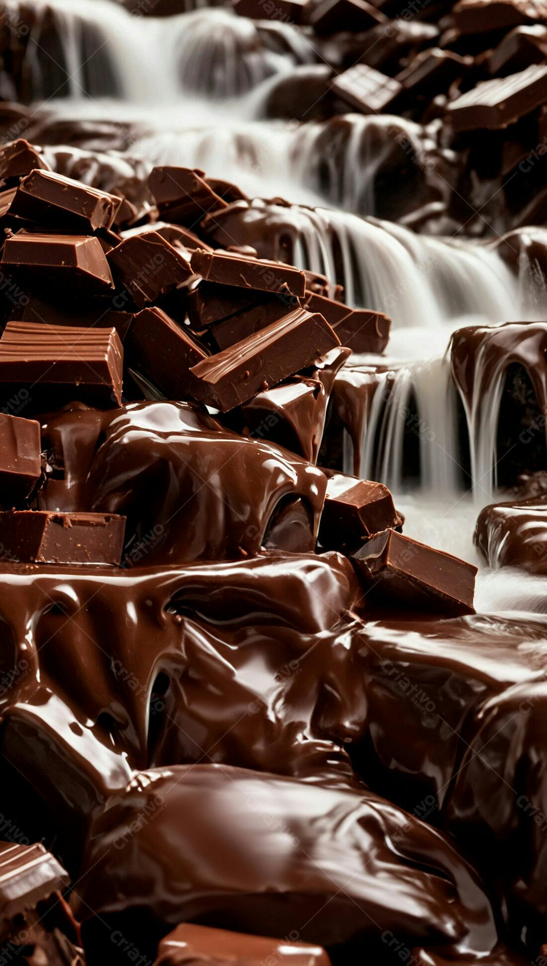 Cascata de chocolate derretido com pedaços