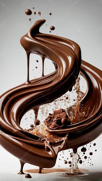 Cascata de chocolate derretido em meio a um fundo branco sereno 25