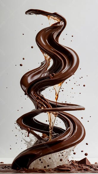 Cascata de chocolate derretido em meio a um fundo branco sereno 29