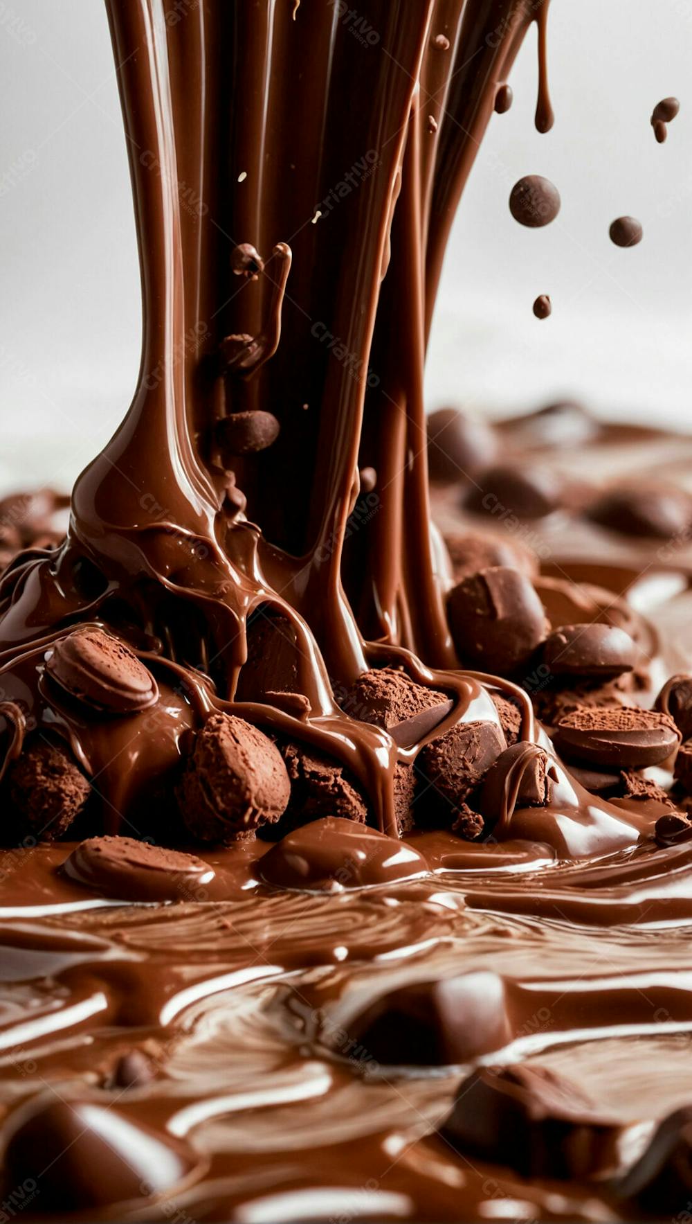  Cascata De Chocolate Derretido Em Meio A Um Fundo Branco Sereno 30