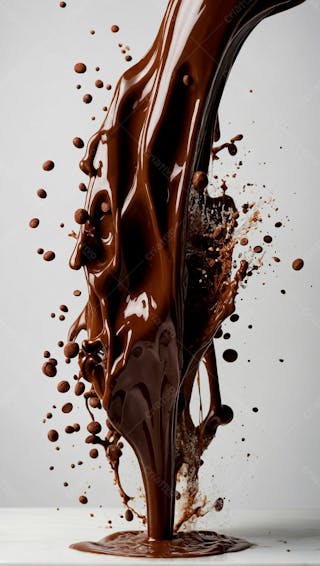 Cascata de chocolate derretido em meio a um fundo branco sereno 31