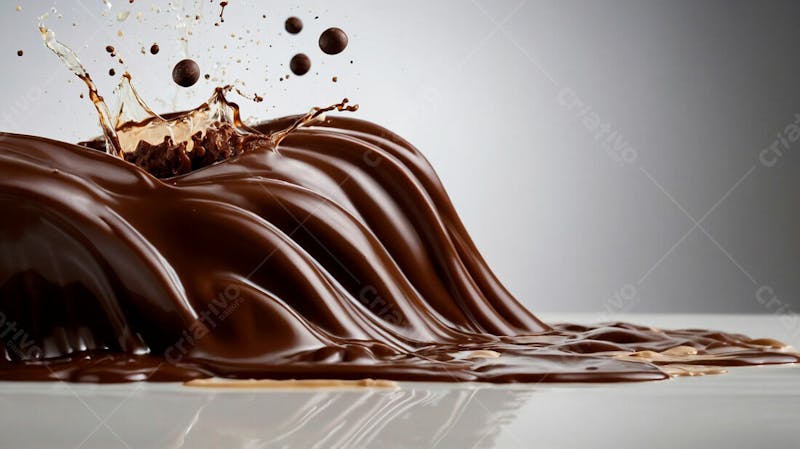 Cascata de chocolate derretido em meio a um fundo branco sereno 35