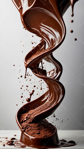 Cascata de chocolate derretido em meio a um fundo branco sereno 40