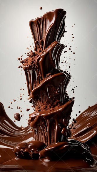 Cascata de chocolate derretido em meio a um fundo branco sereno 43