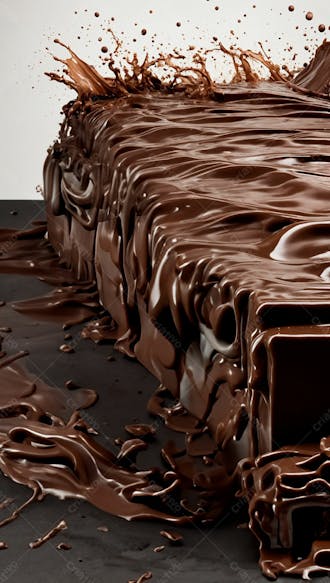 Cascata de chocolate derretido em meio a um fundo branco sereno 44