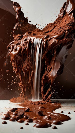 Cascata de chocolate derretido em meio a um fundo branco sereno 51