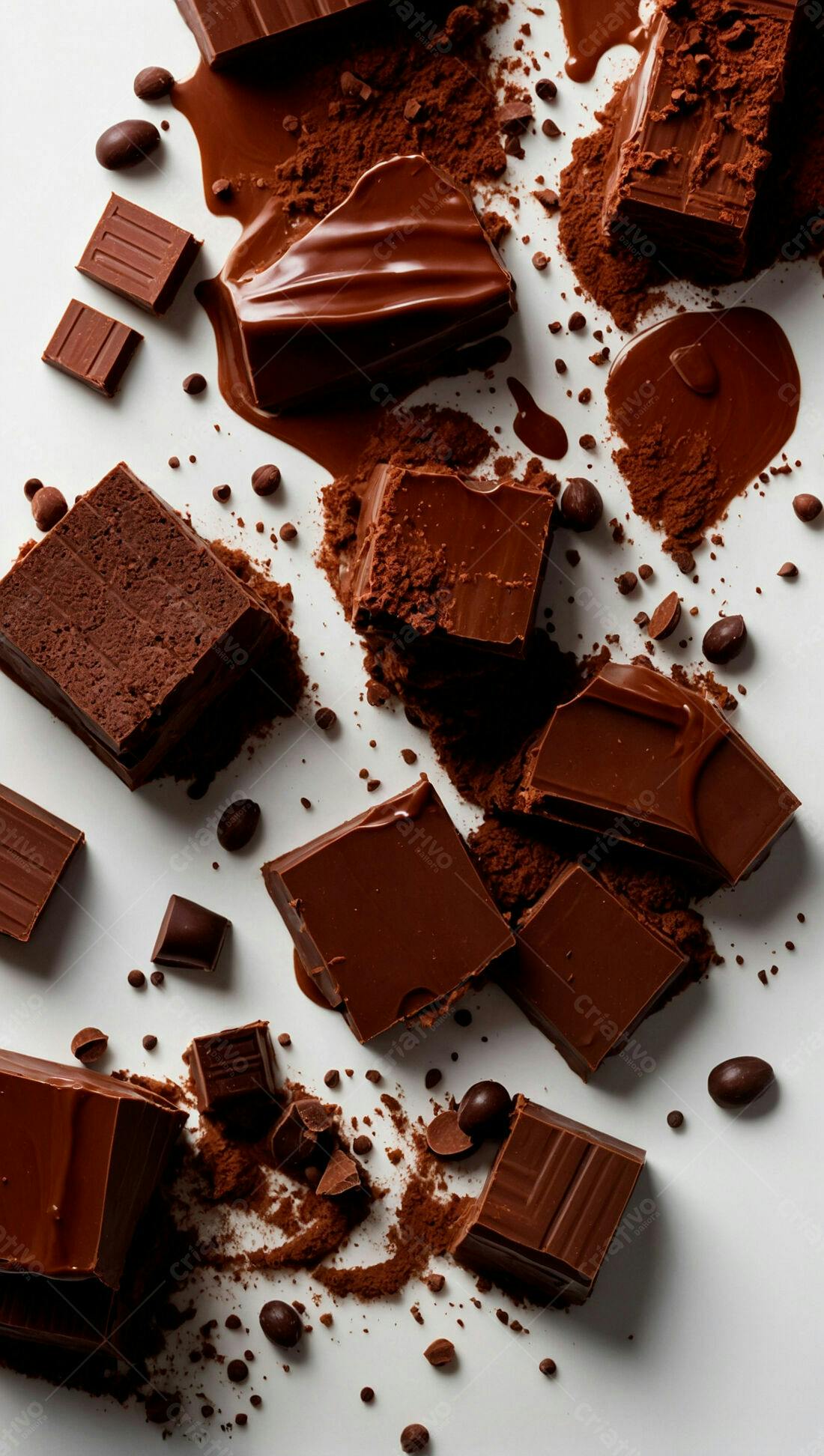 Chocolate amargo derretido pedaços cacau