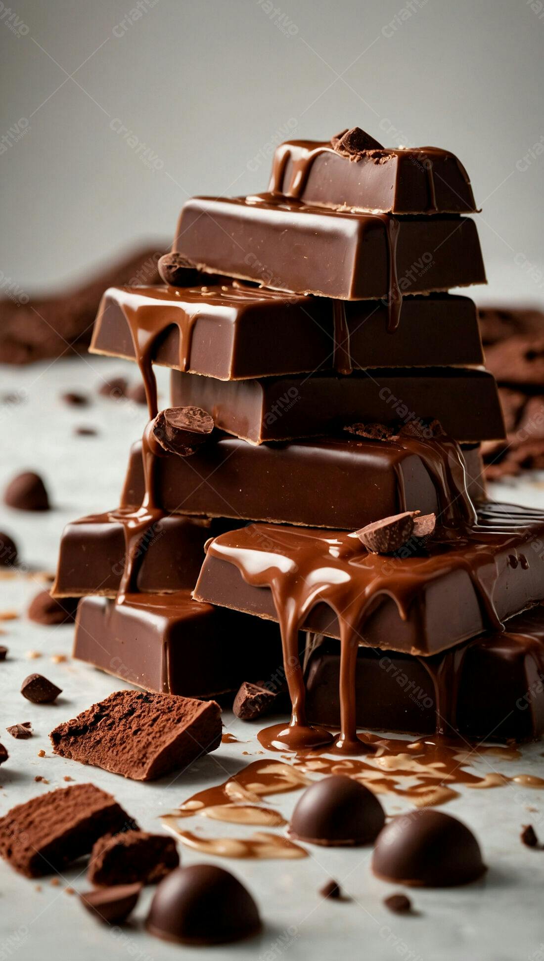 Barras de chocolate derretido pilha