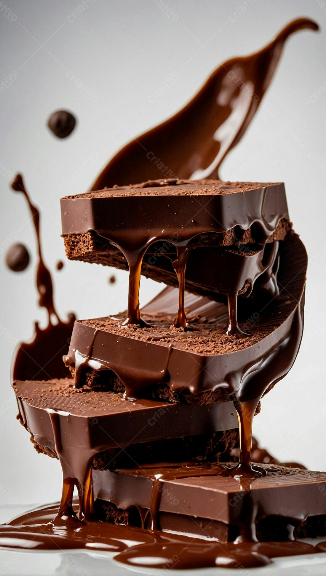 Barras de chocolate derretendo em cascata