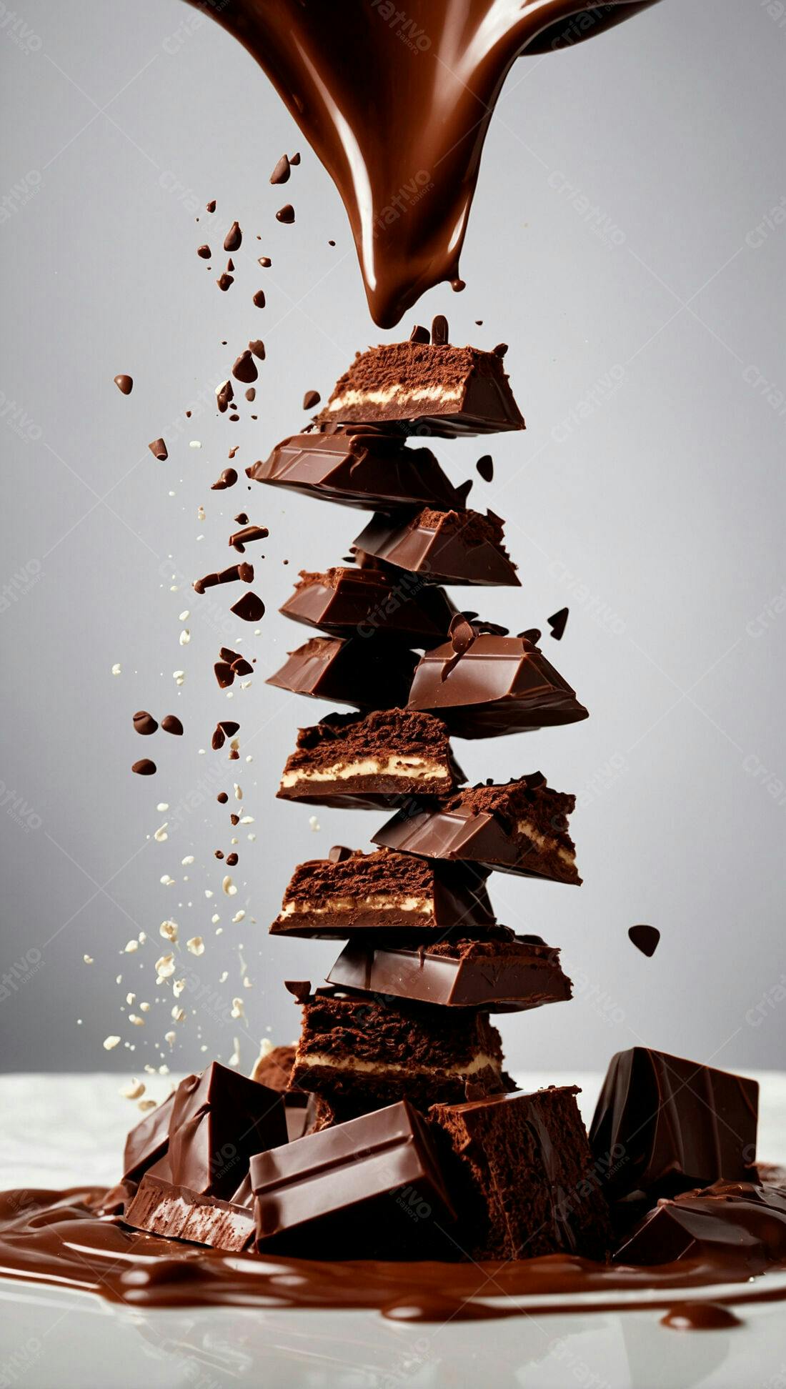Barras de chocolate derretendo em queda livre