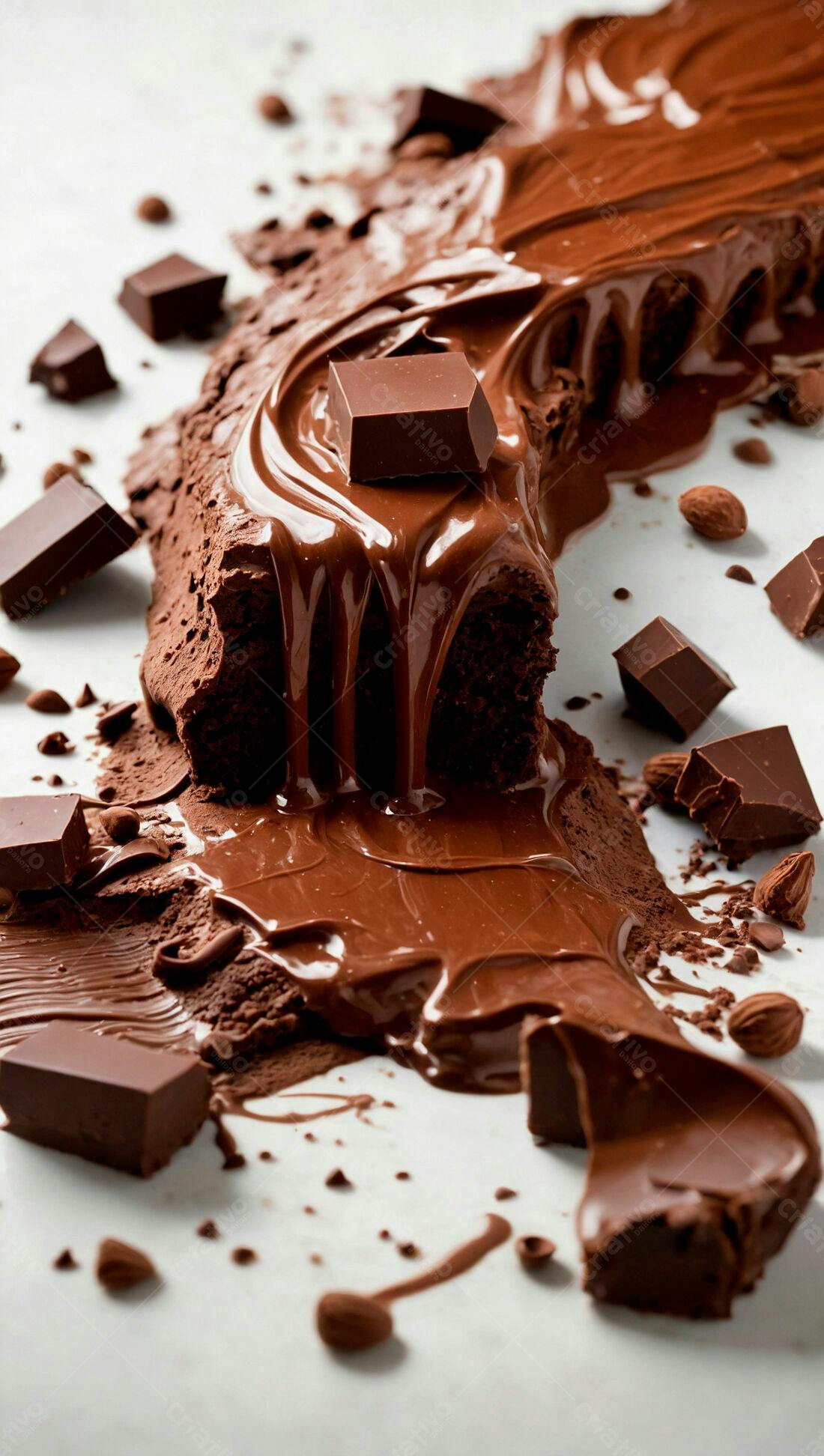 Chocolate derretido com pedaços e amêndoas