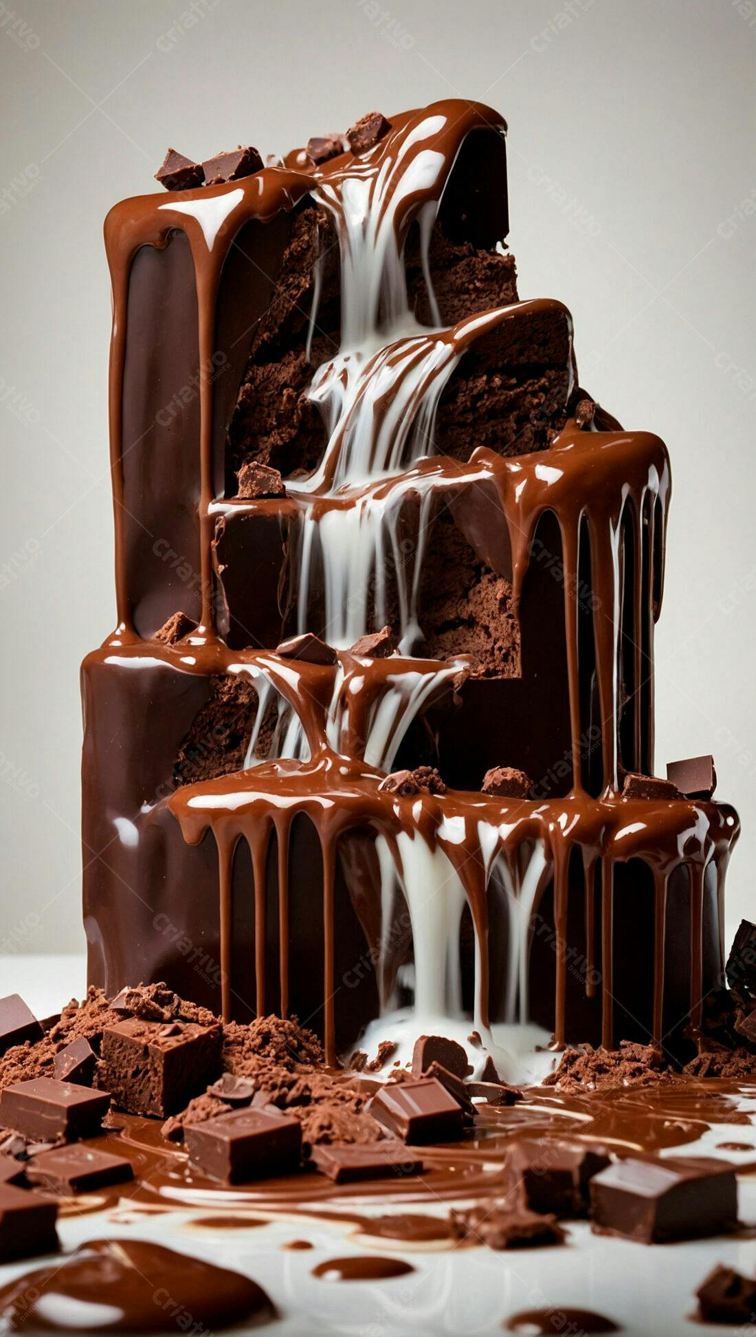 Cascata de chocolate derretido com leite